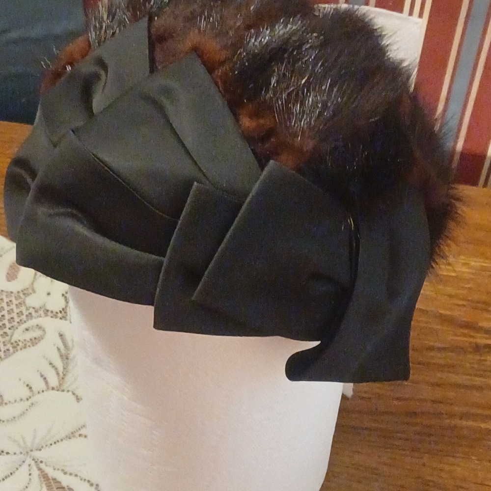 Black Fur Hat With Black Satin Trim/Bow